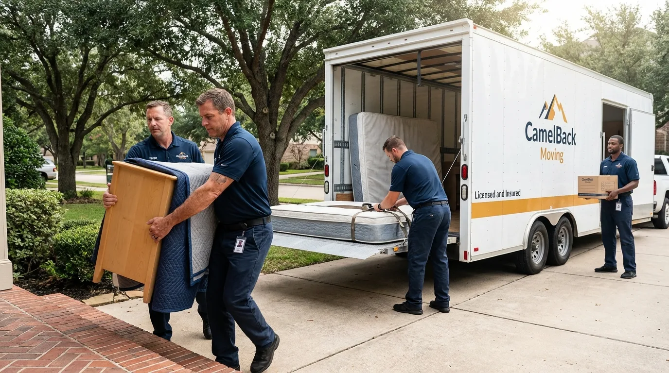 Crew loading residential truck for cross-state move from Plummer, ID